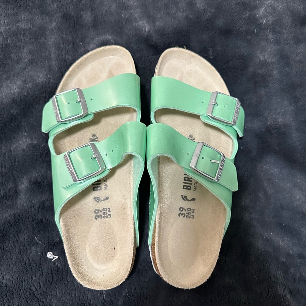 Birkenstock Arizona Green Metallic Two Strap Sandal Size 39